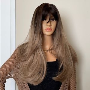 Brown wig ombré dark root light ash brown blonde wig 19 inch NWT